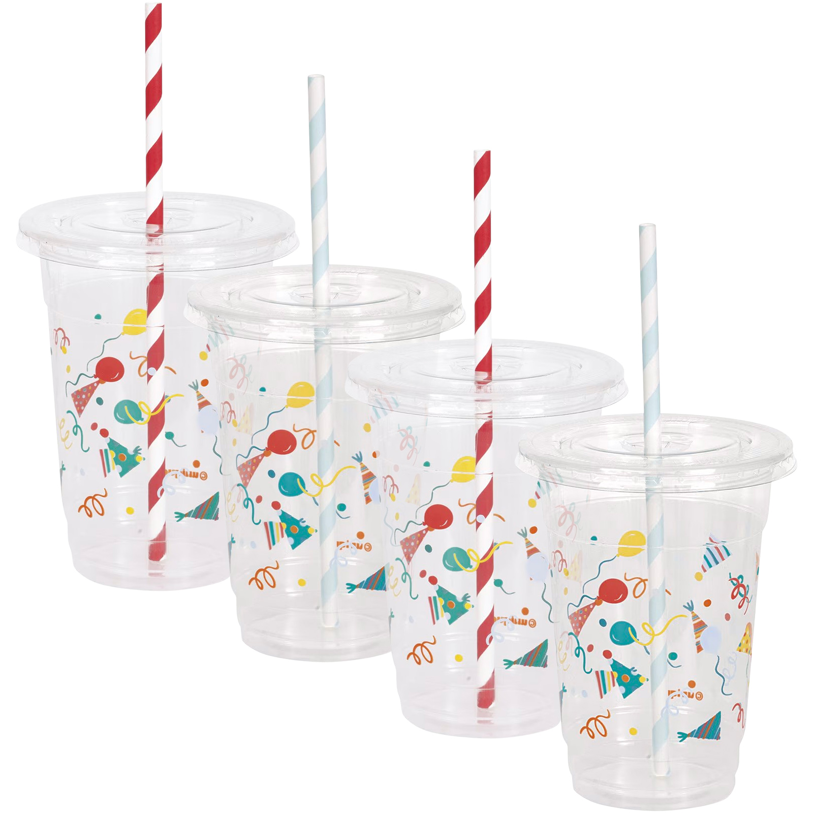 Bright Party Reusable Cups With Lids & Straws (Pack of 4)