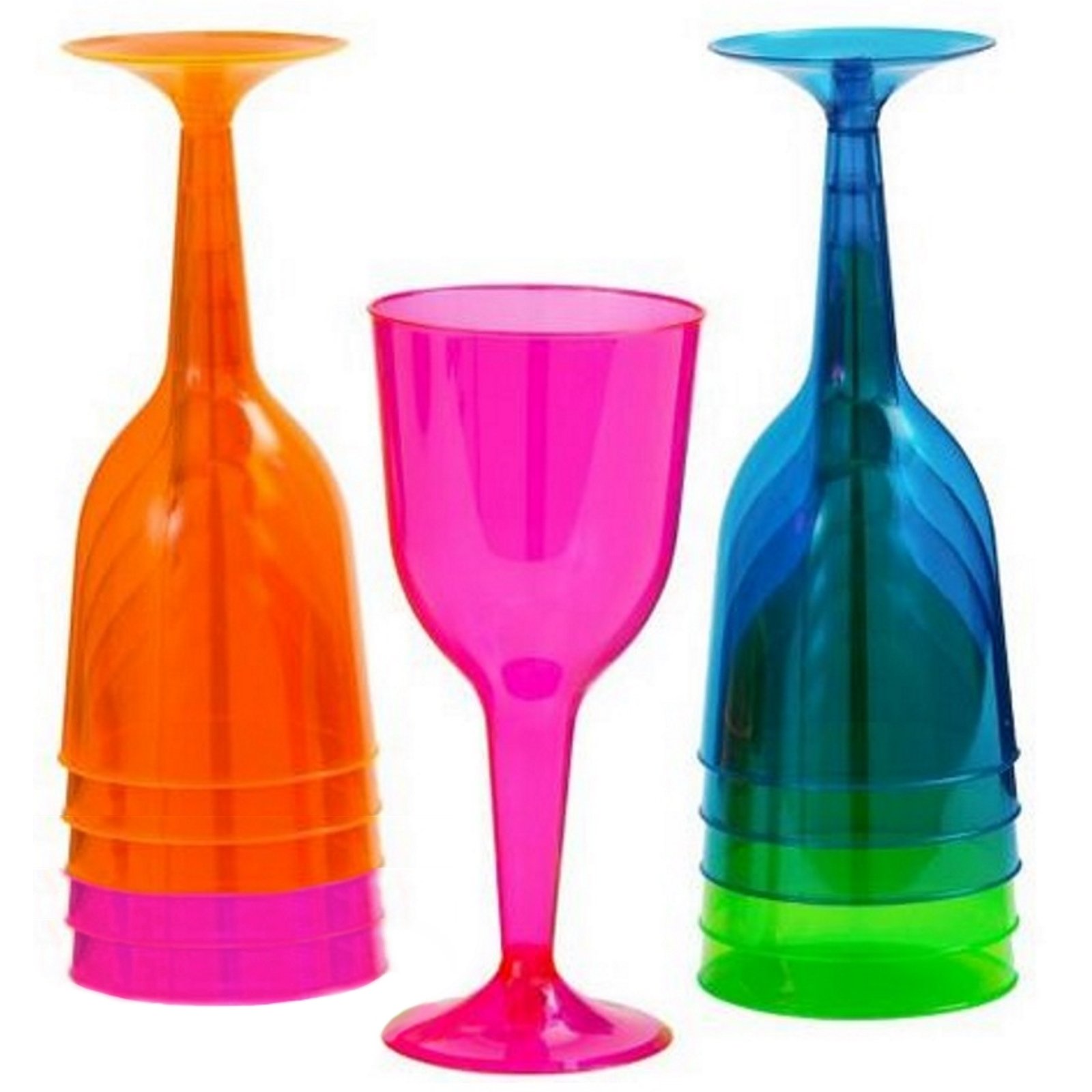 Neon Coloured Plastic Wine Glasses 295ml (Pack of 20)