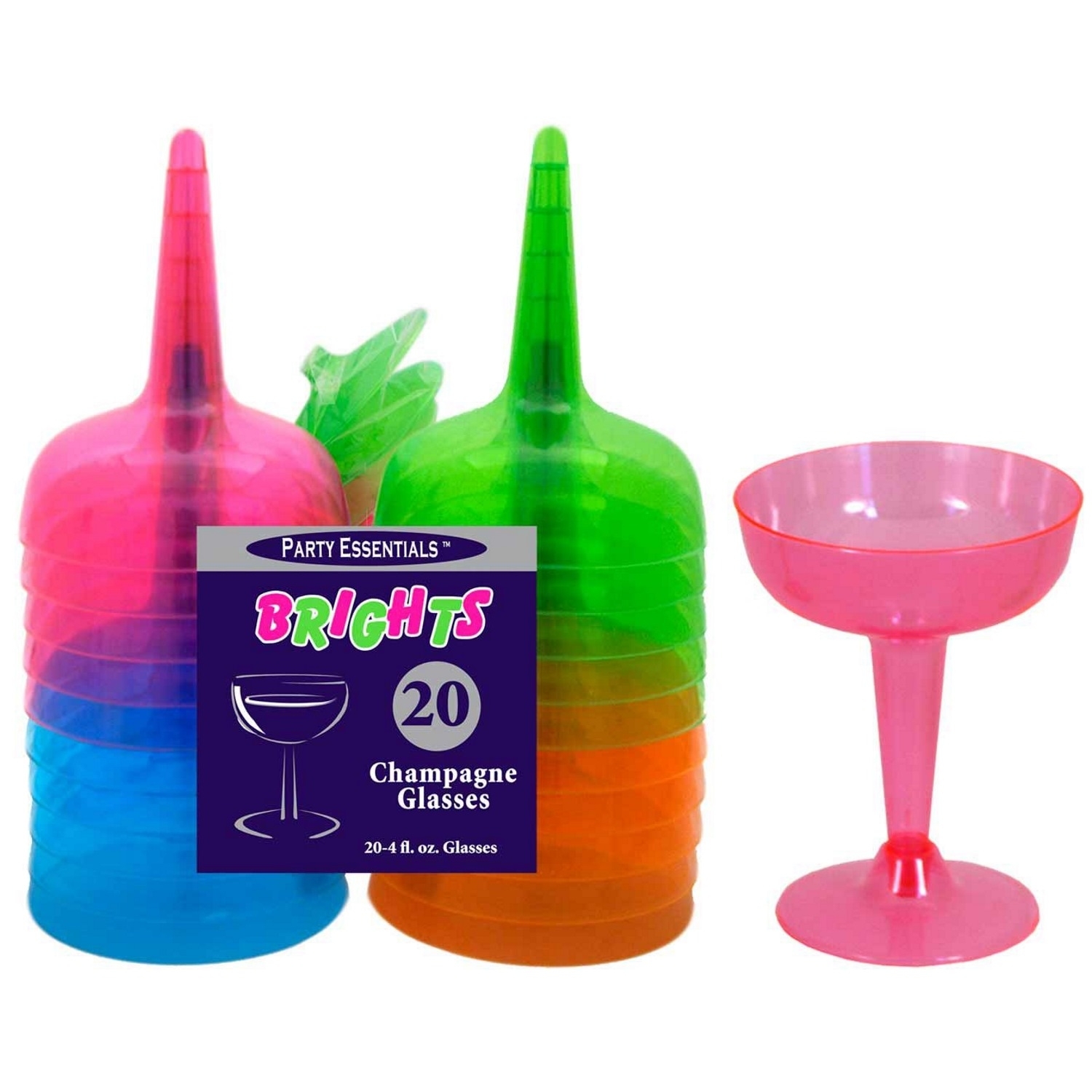 Neon Coloured Plastic Champagne Glasses 118ml (Pack of 20)