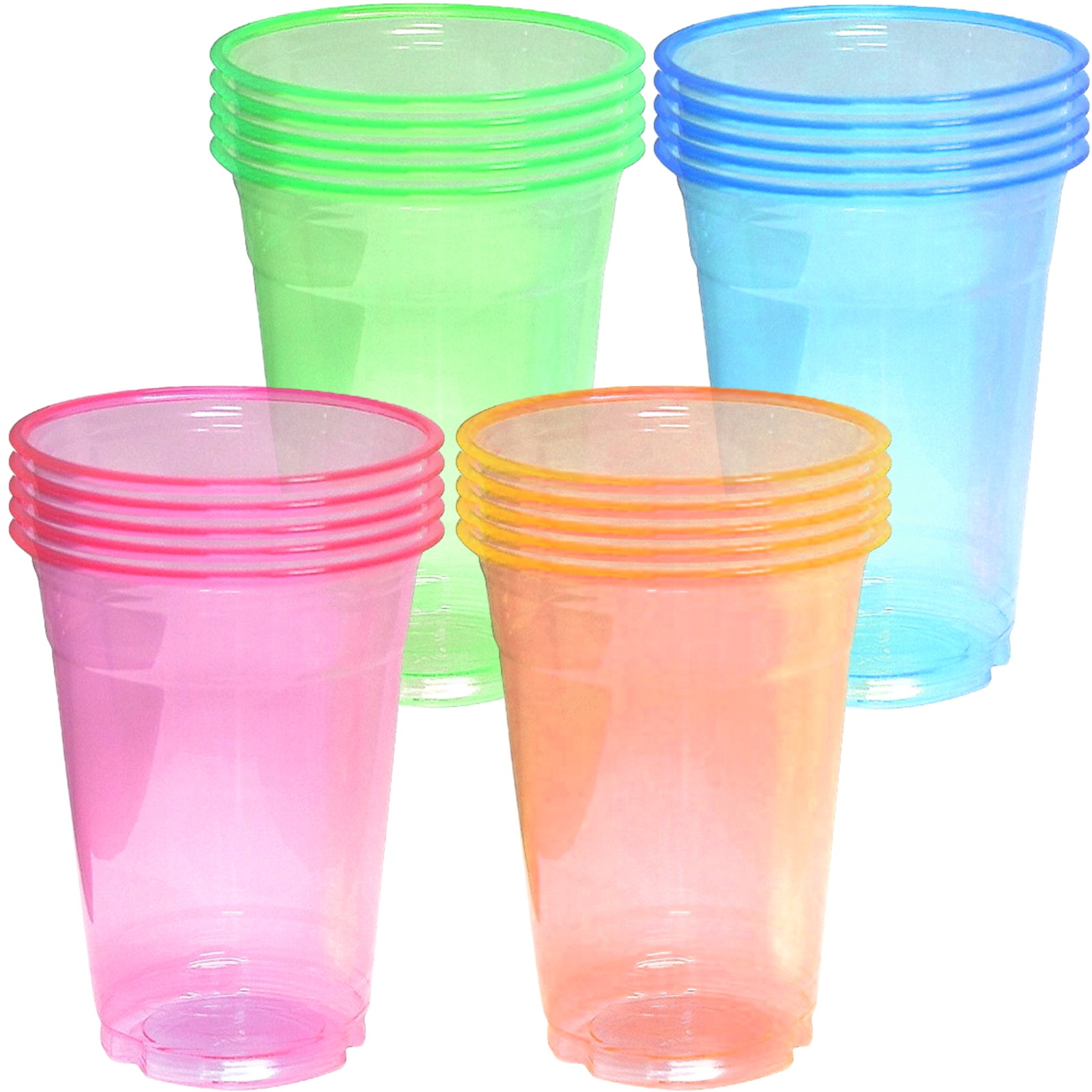Neon Coloured Large Plastic Party Cups 473ml (Pack of 20)