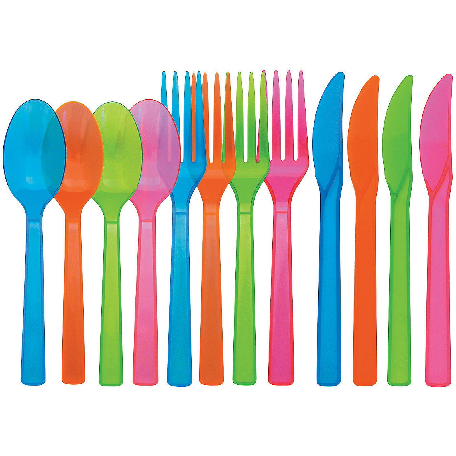 Neon Coloured Plastic Cutlery (Pack of 48)