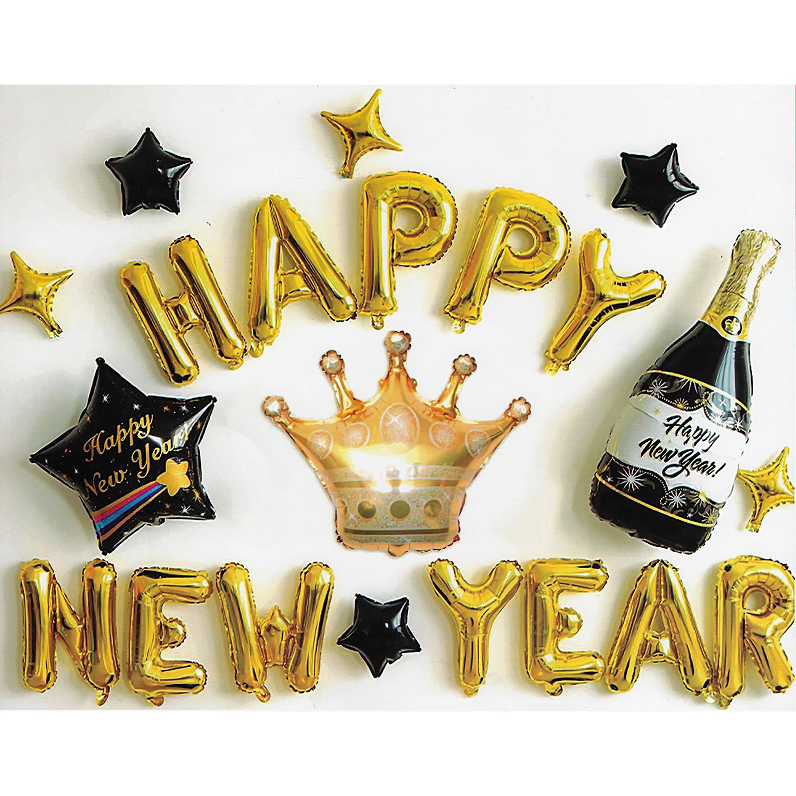 Happy New Year Gold and Black Balloon Kit (41 Balloons)