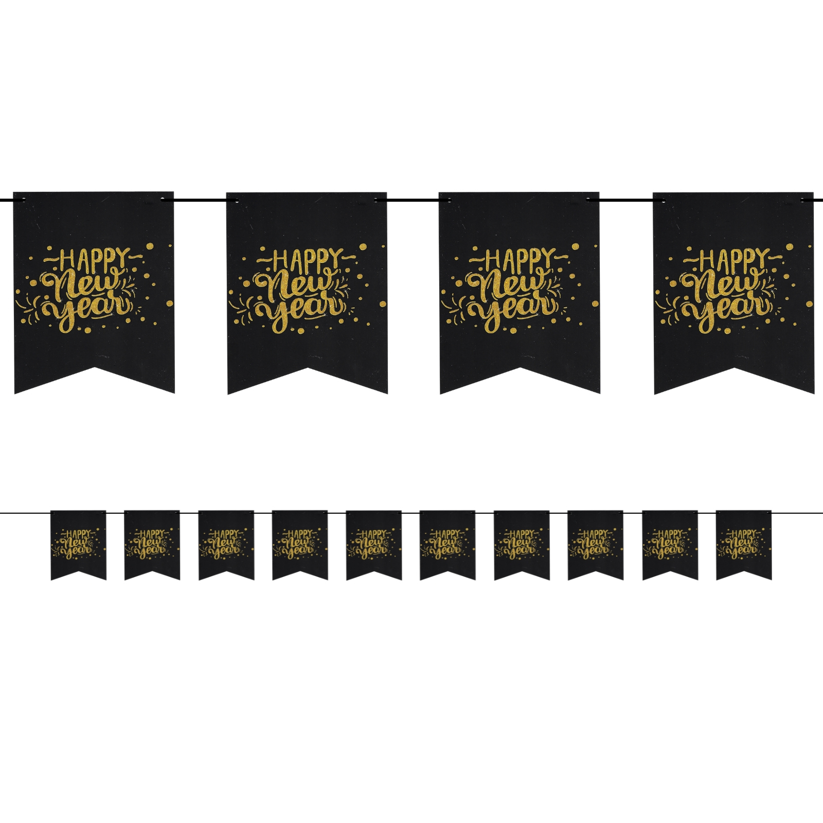 Happy New Year Black And Gold Pennant Banner