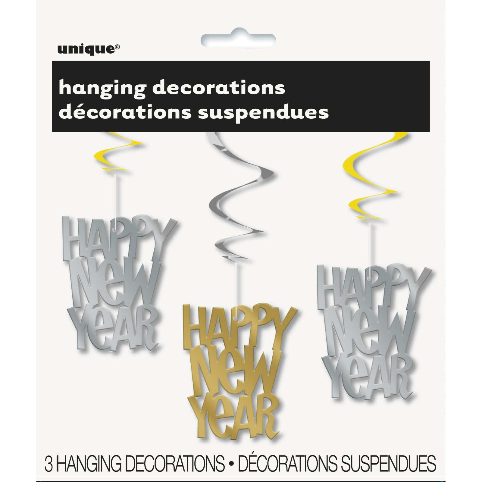 Happy New Year Metallic Swirl Decorations (Pack of 3)