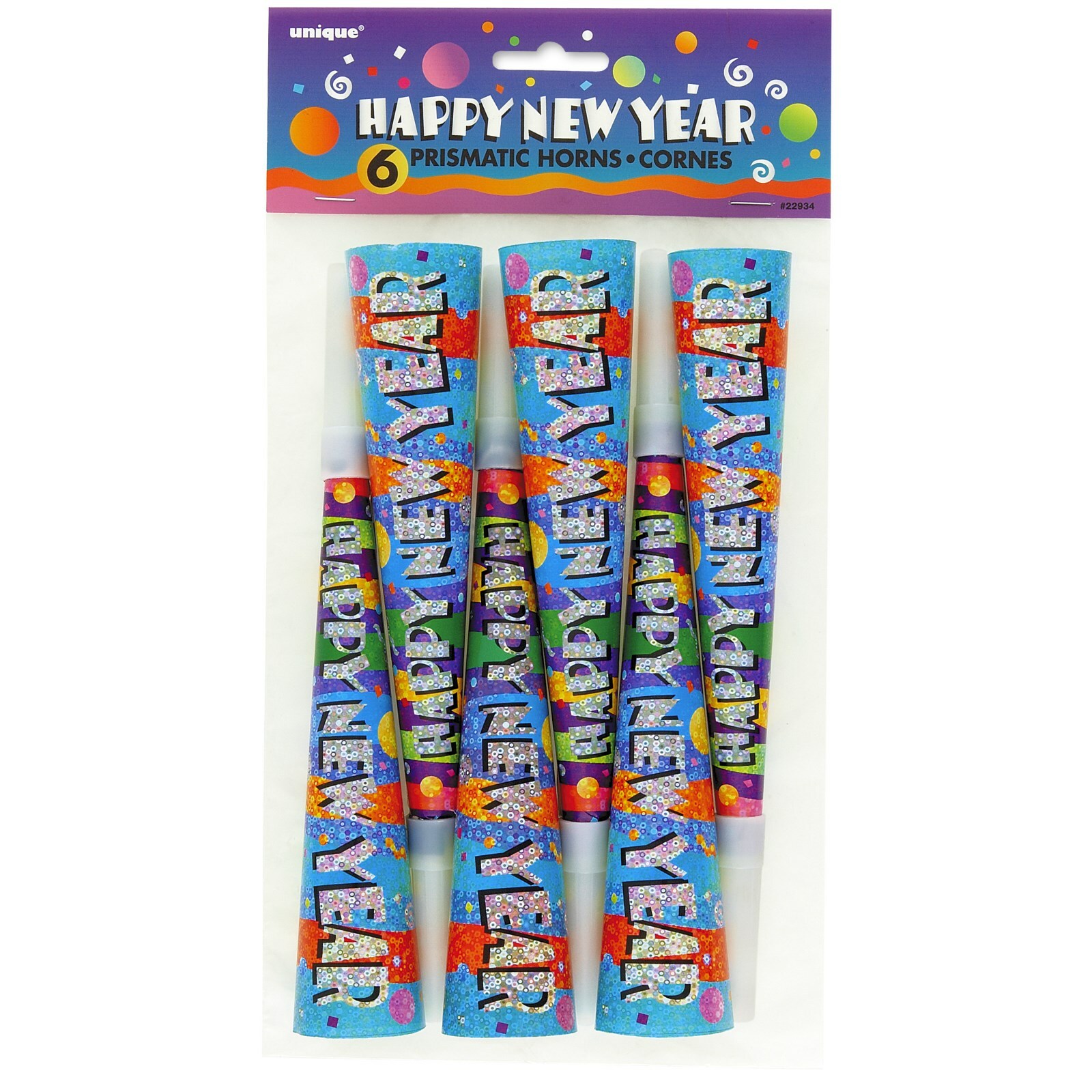 Prismatic Happy New Year Horns (Pack of 6)