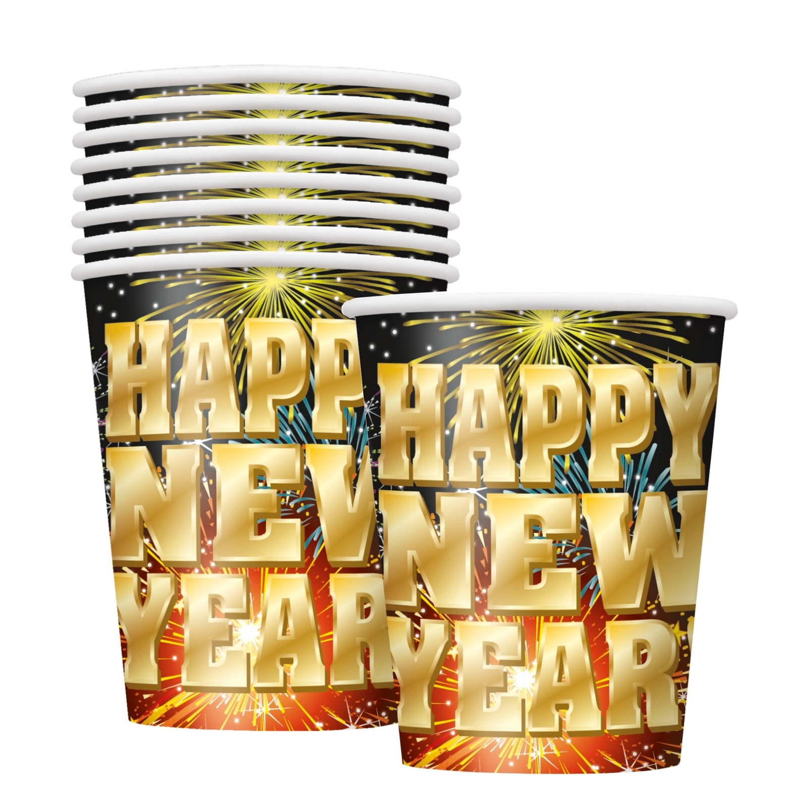 Happy New Year Fireworks Paper Cups (Pack of 8)