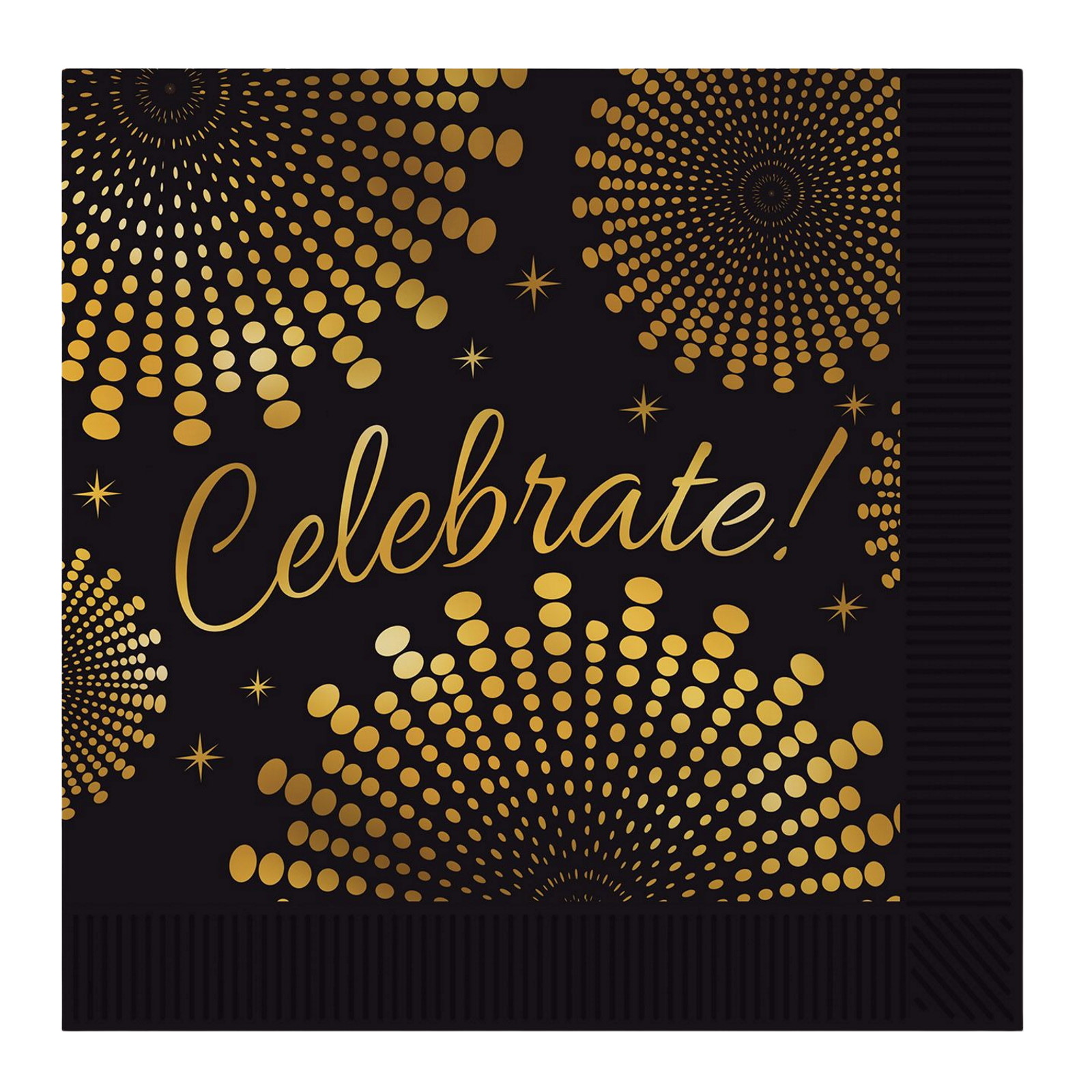 Gold & Black Celebrate Small Paper Napkins / Serviettes (Pack of 16)