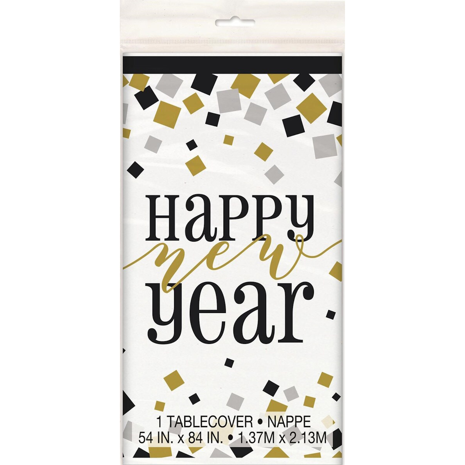 Black Silver and Gold Happy New Year Plastic Tablecloth