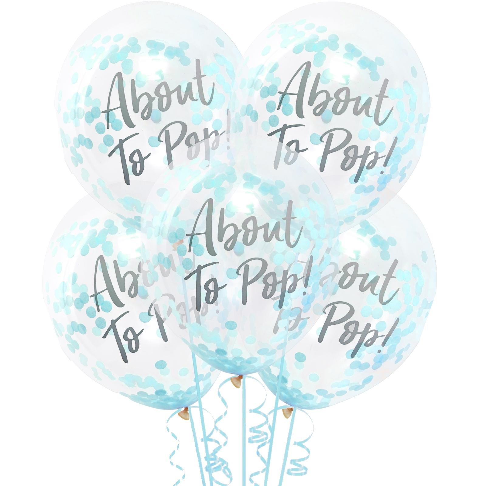 Ginger Ray Oh Baby About to Pop Blue Confetti Filled Balloons (Pack of 5)