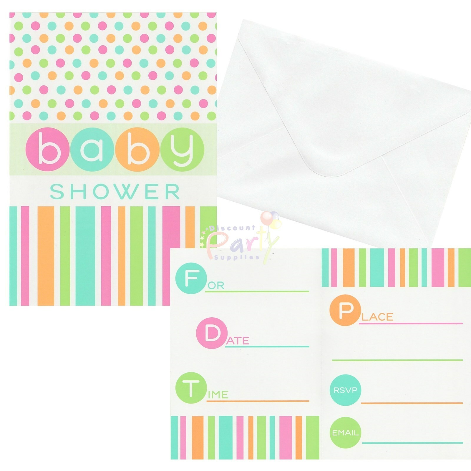 Pastel Baby Shower Party Invitations (Pack of 8)