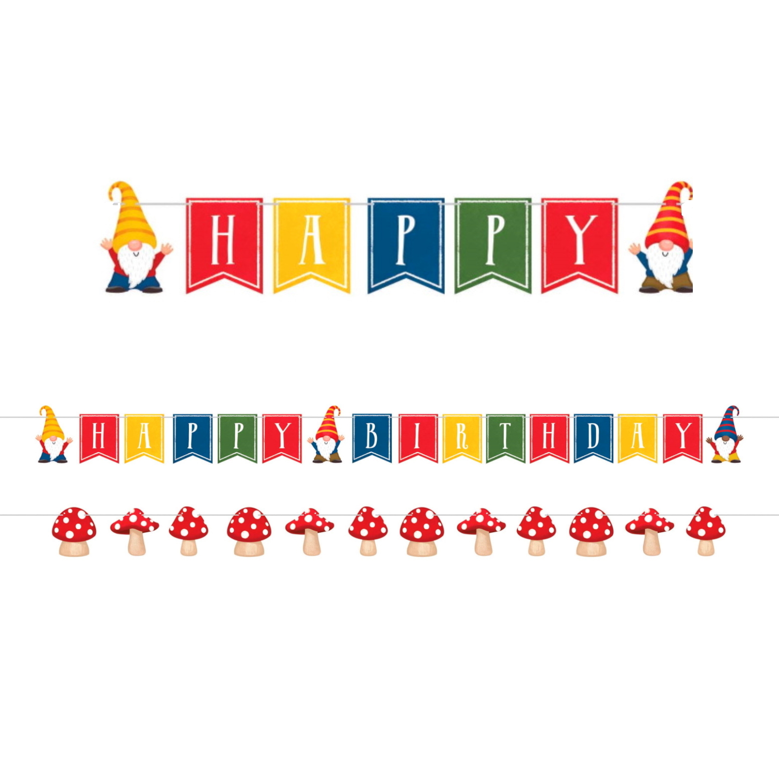 Party Gnomes Happy Birthday Garland Banner