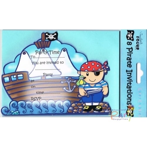 Cute Pirate Party Invitations (Pack of 8)