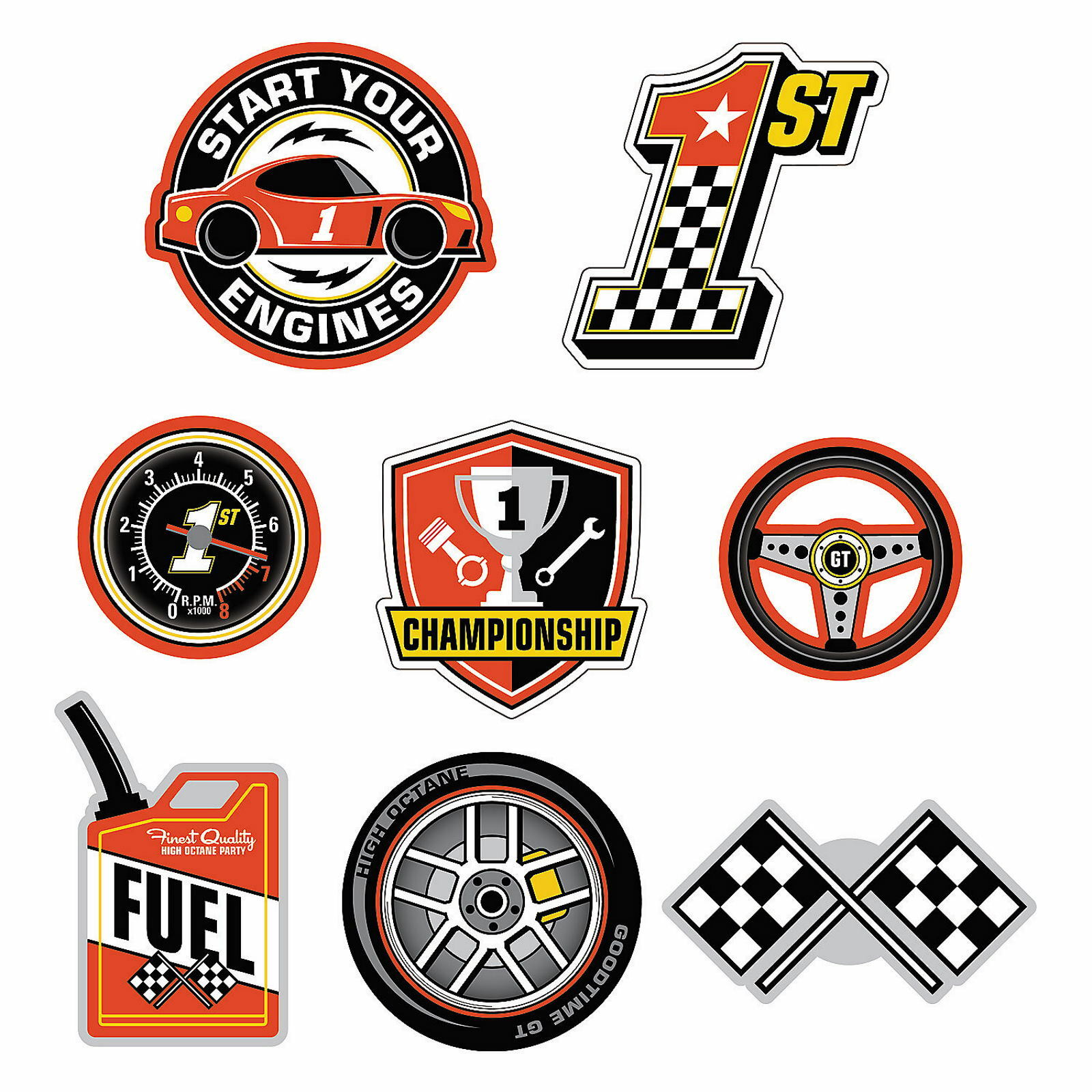 Large Race Car Birthday Cutouts (Pack of 8)