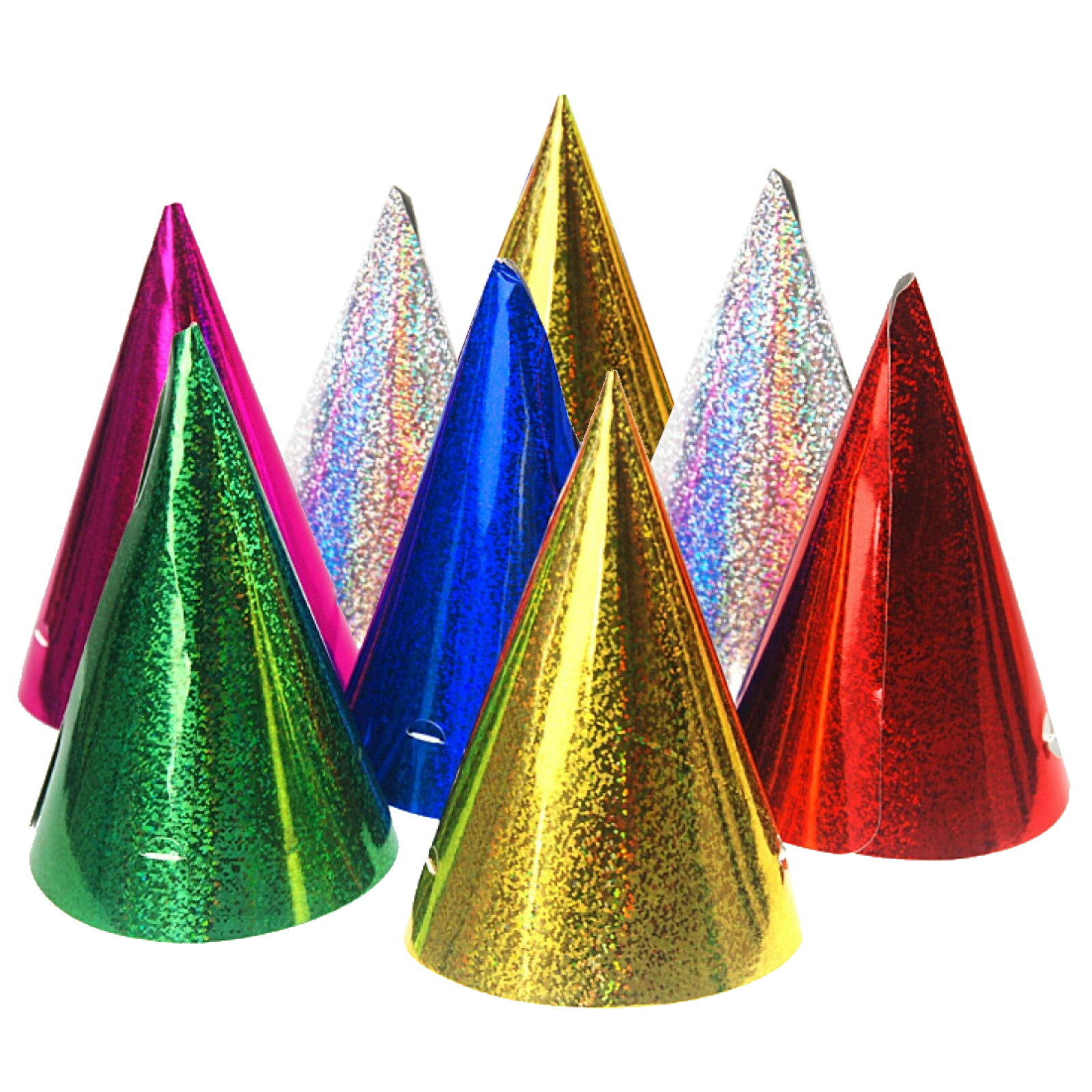 Holographic Coloured Party Hats (Pack of 8)