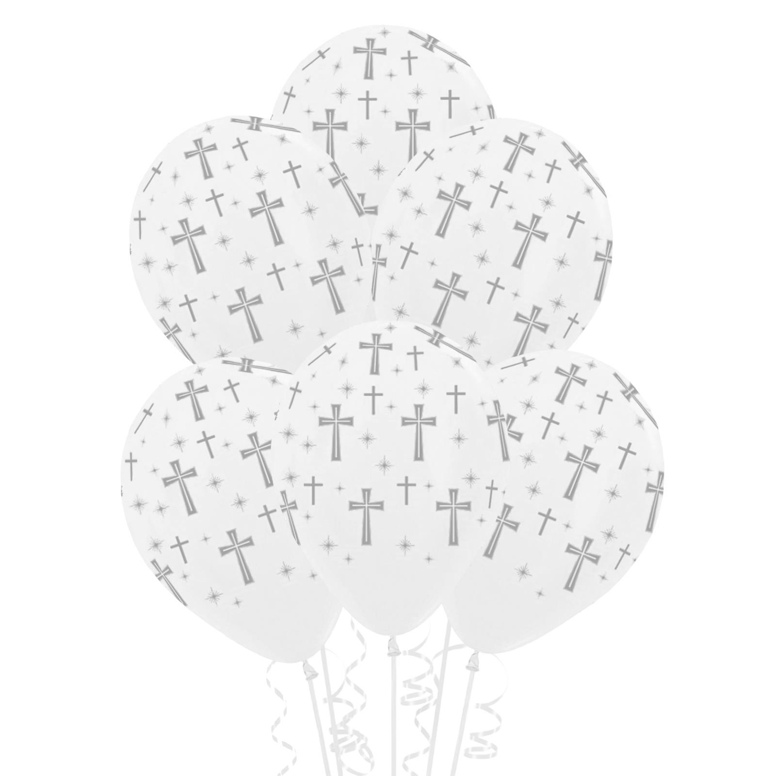Holy Cross Satin Pearl White & Silver Balloons (Pack of 6)