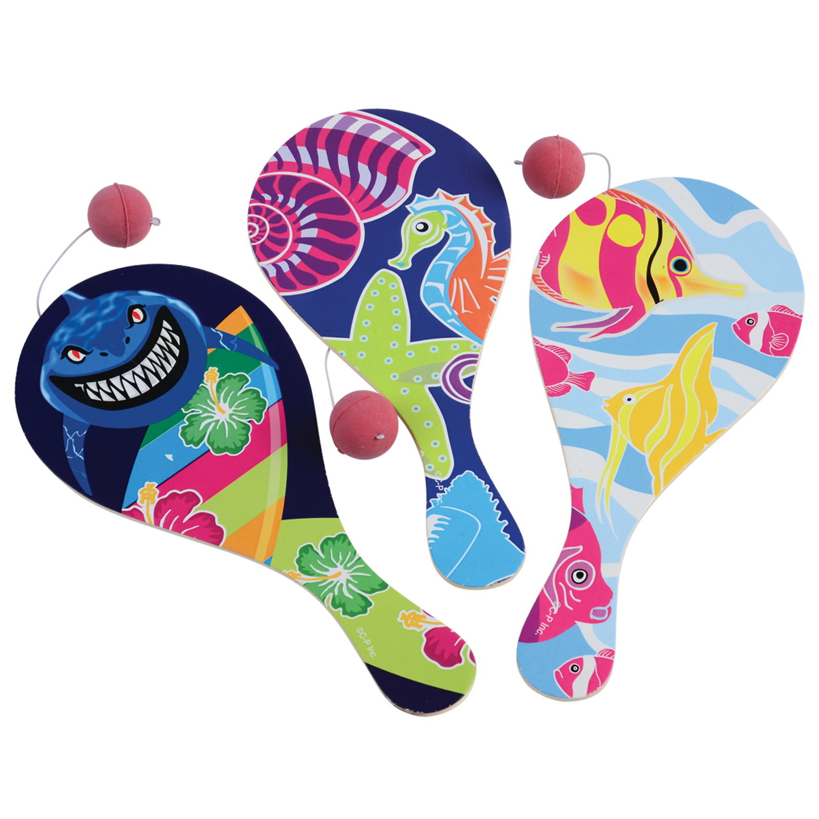 Ocean Animals Wooden Paddleball Toys (Pack of 12)