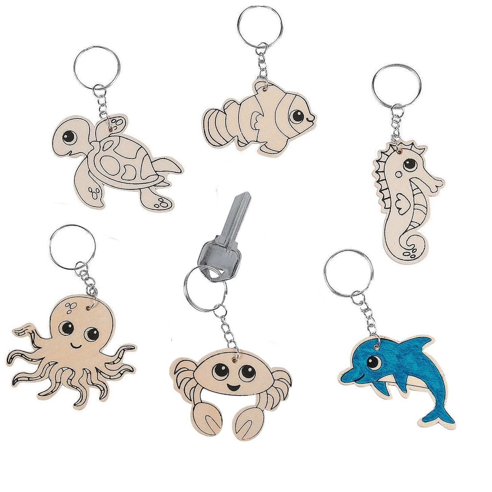 Wooden Colour Your Own Sea Animal Keyrings (Pack of 12)