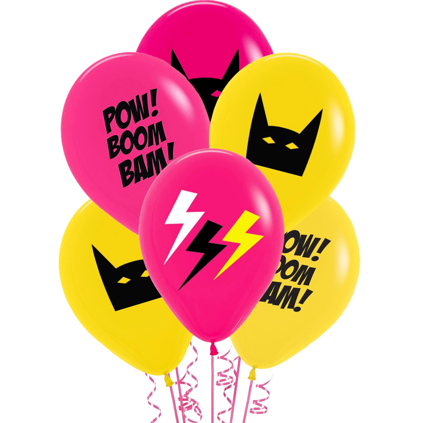 Superhero Girls Yellow & Hot Pink Comic Balloons (Pack of 6)