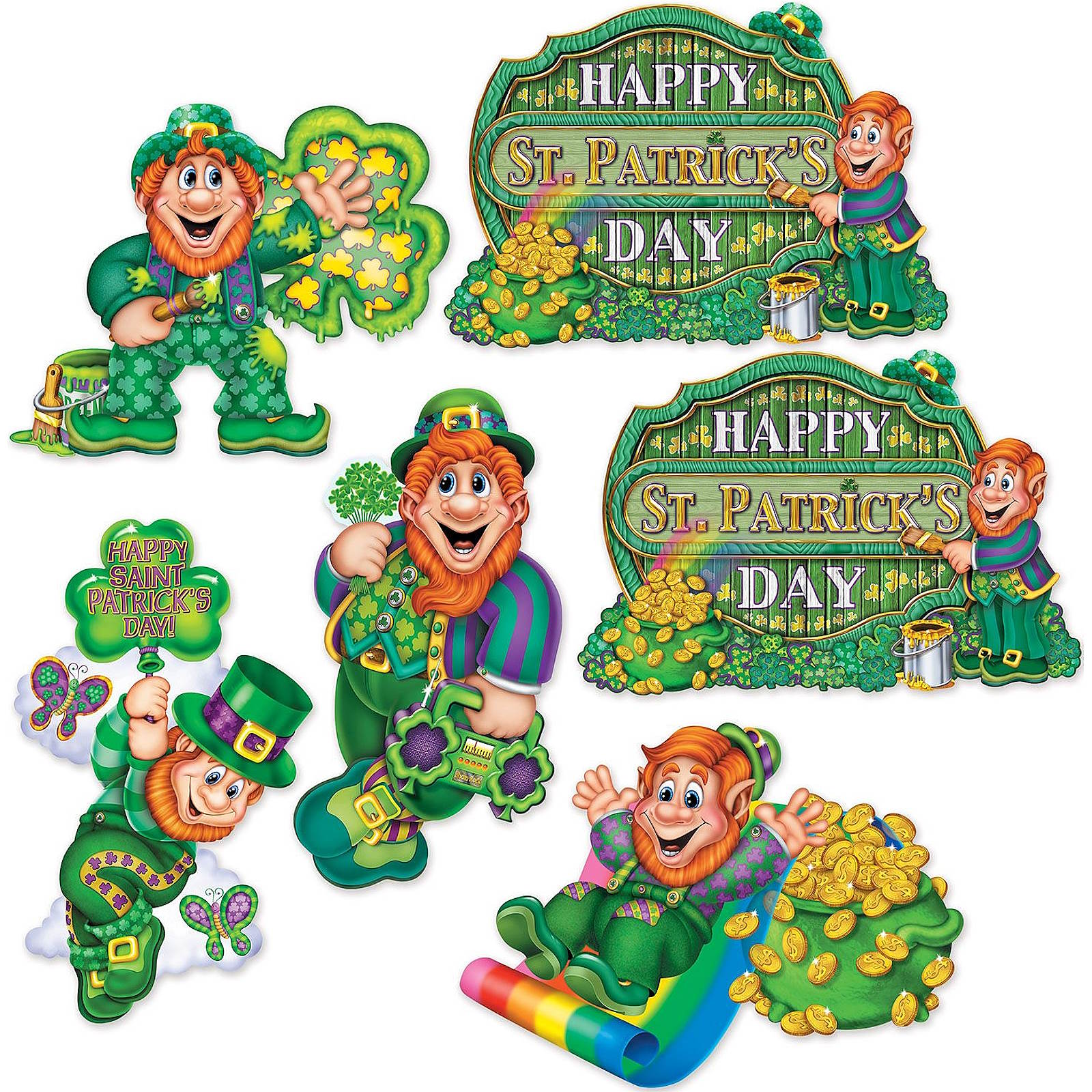 Happy St. Patrick's Day Lucky Leprechaun Cutout Wall Decorations (Pack of 6)