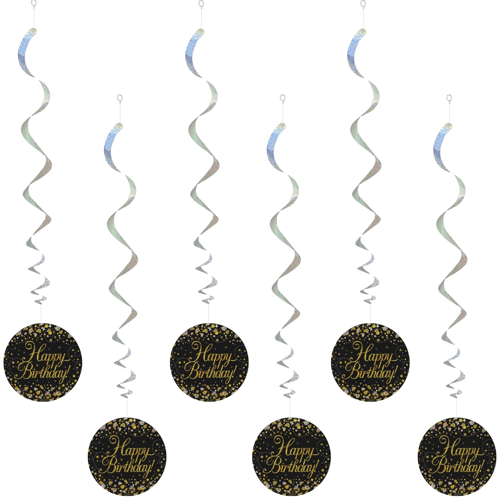 Sparkling Fizz Black and Gold Happy Birthday Holograph Swirls (Pack of 6) 