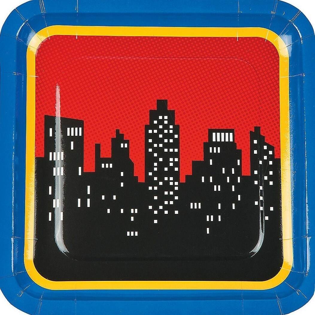 Superhero Large Square Paper Plates (Pack of 8)