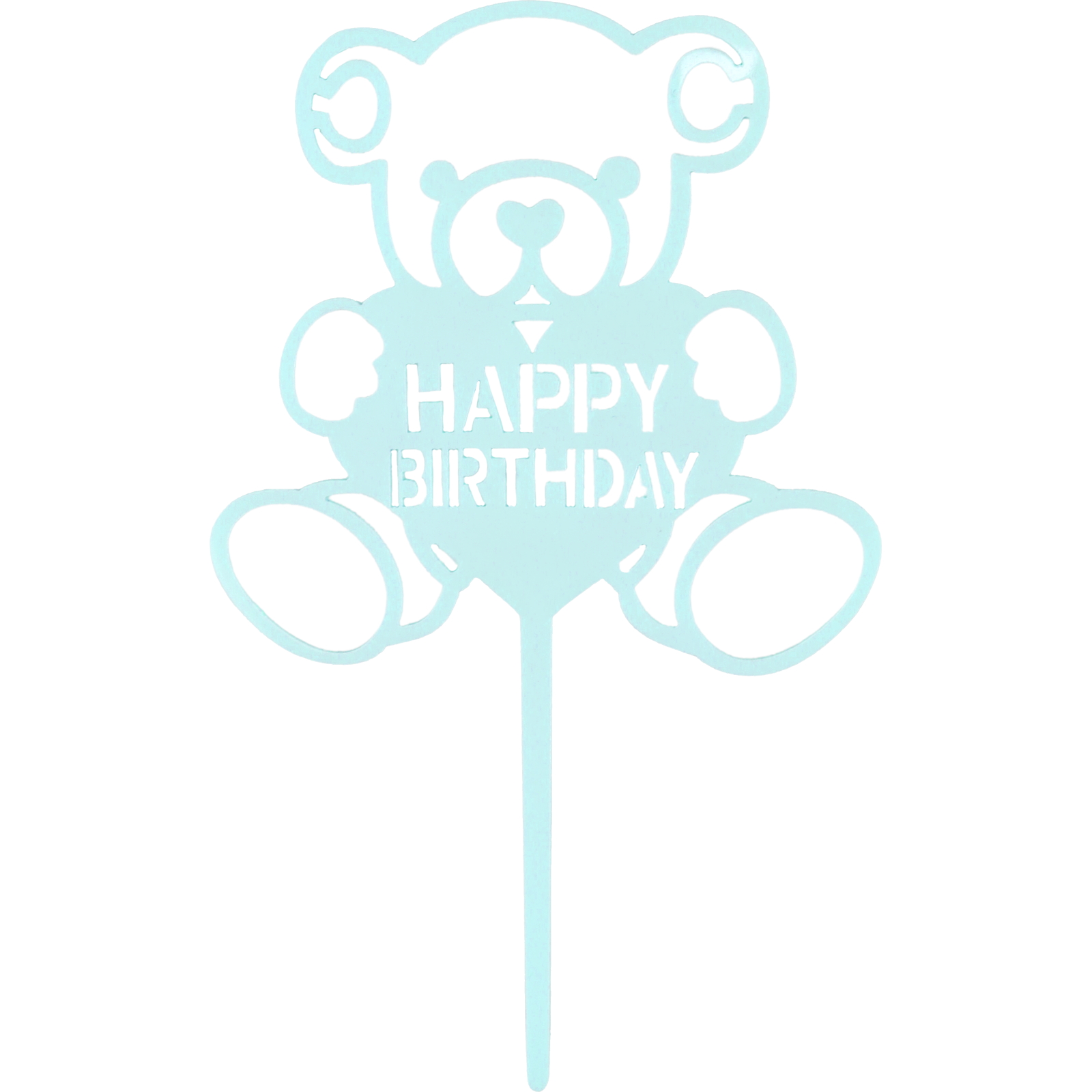 Light Blue Happy Birthday Teddy Bear Cake Topper