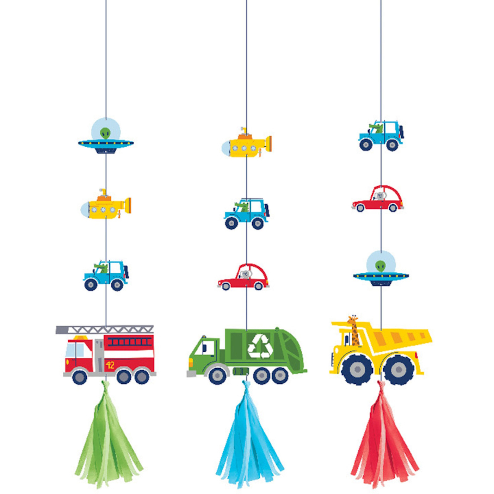 Transportation Time Hanging Decorations (Pack of 3)