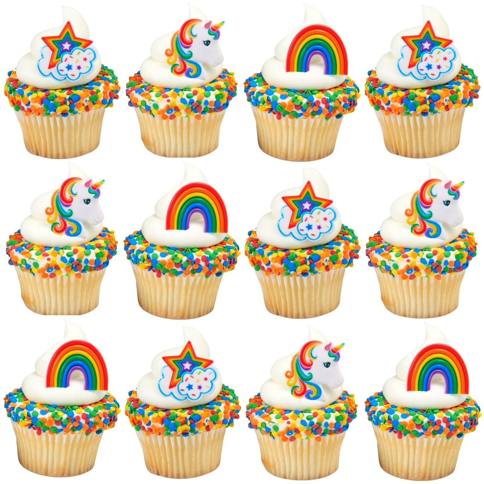 Rainbow Unicorn Cupcake Rings (Pack of 12)