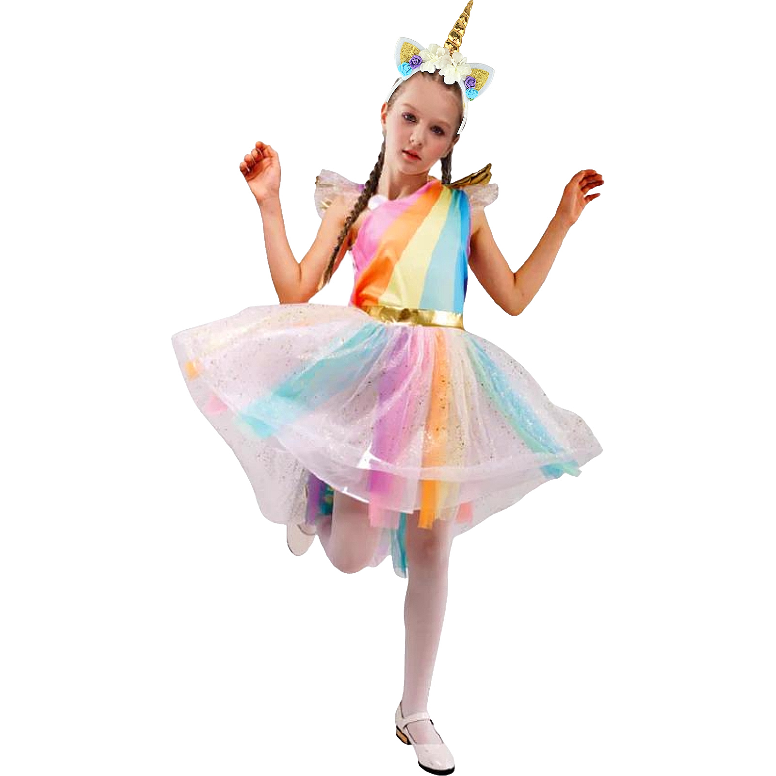Rainbow Unicorn Dress Girls Costume 10-12 Years