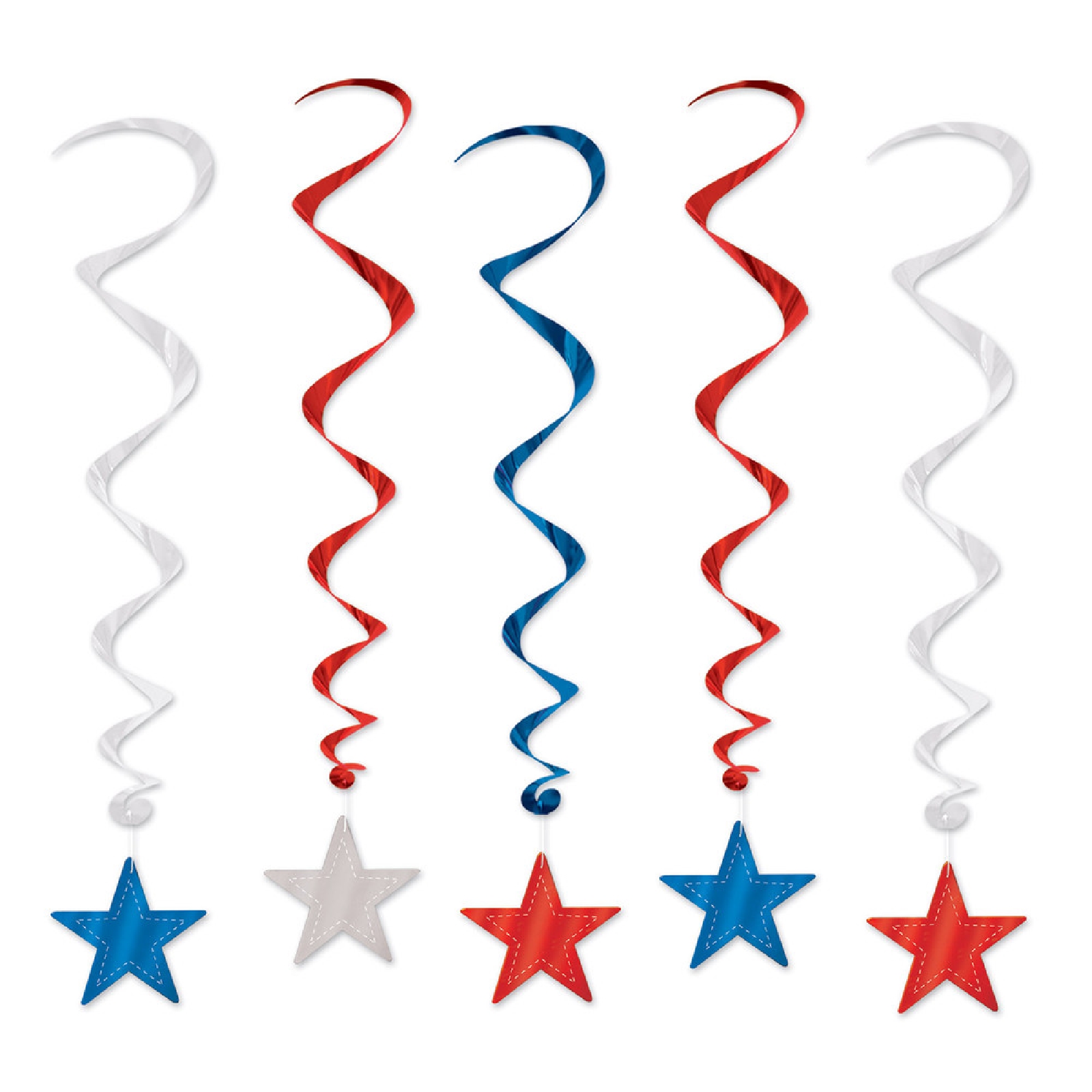 Red, Silver and Blue Star Swirl Decorations (Pack of 5) 