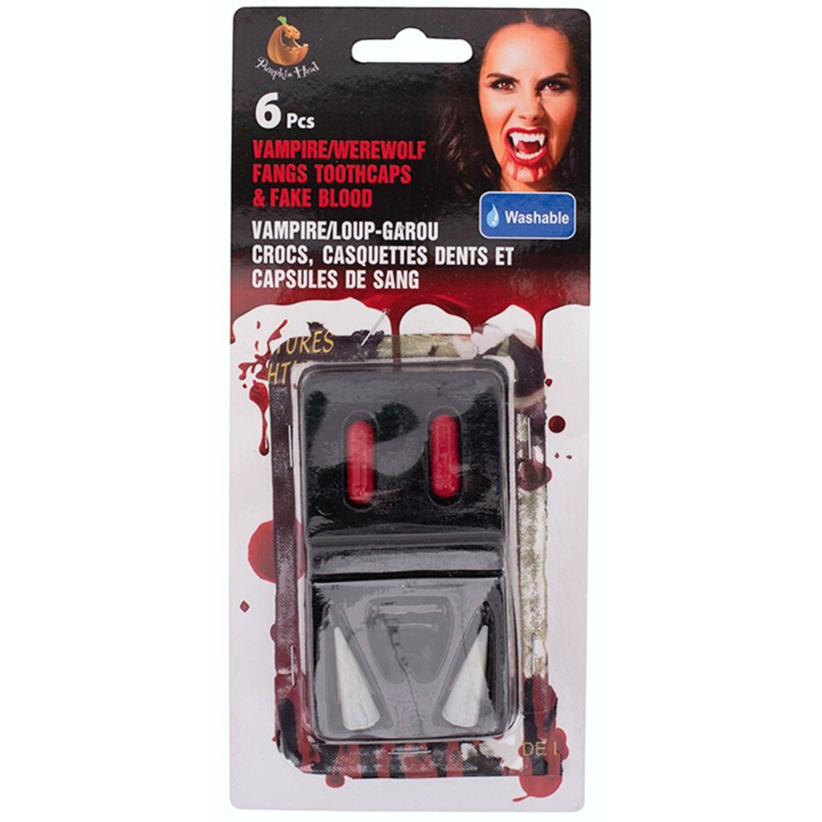 Vampire Fangs Tooth Caps and Fake Blood Capsules