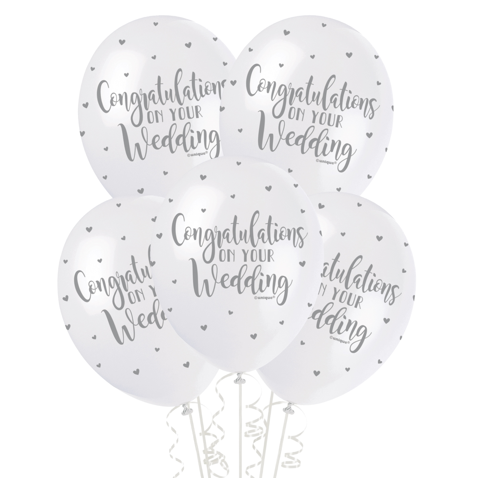 Congratulations On Your Wedding White & Silver Balloons (Pack of 5)