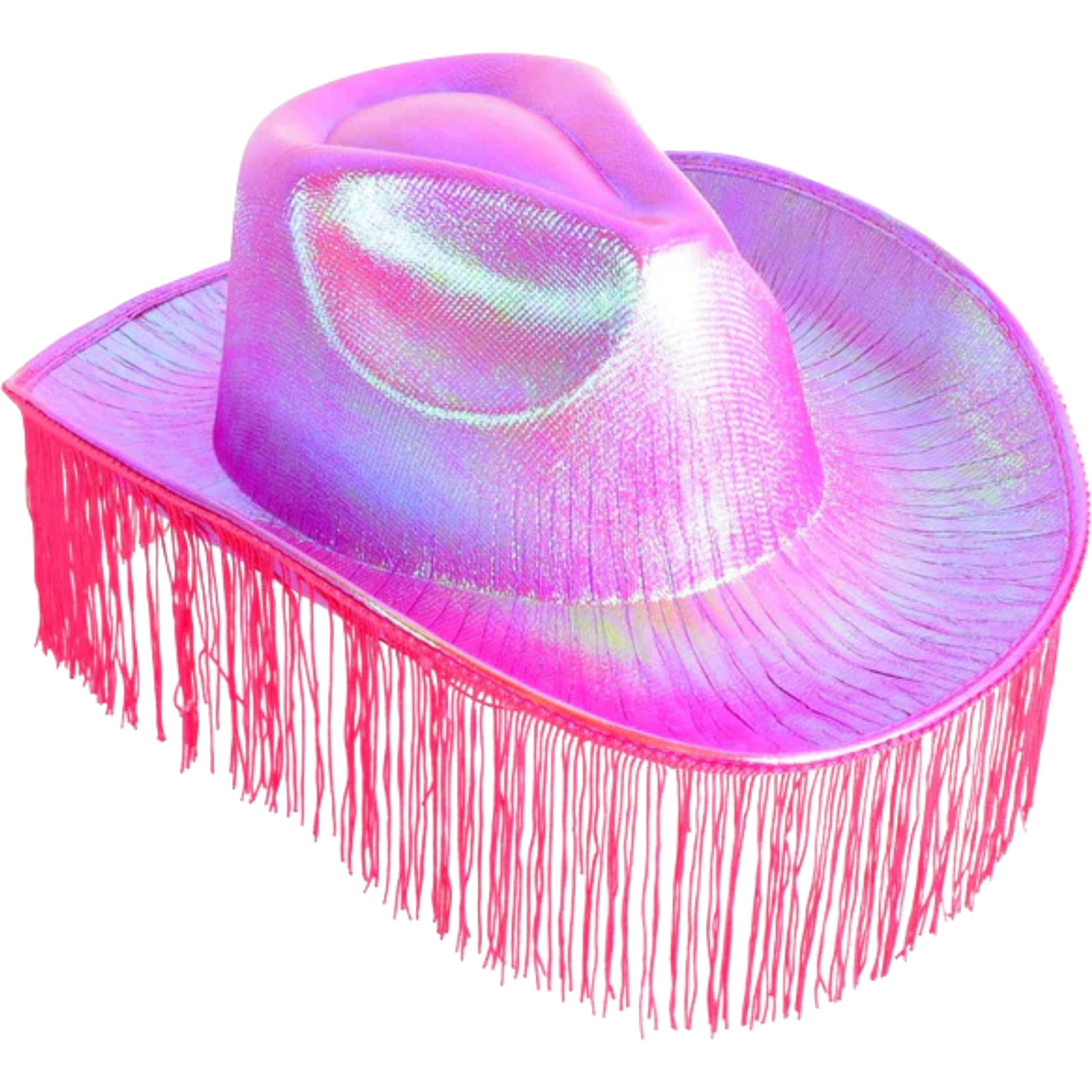 Metallic Hot Pink Cowboy Hat With Fringe