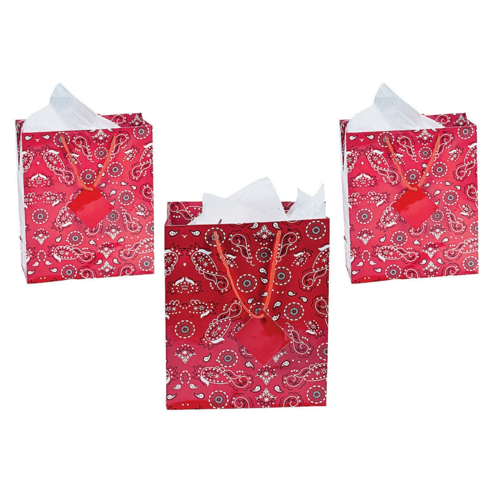 Red Bandana Paper Gift Bags Medium (Pack of 12)
