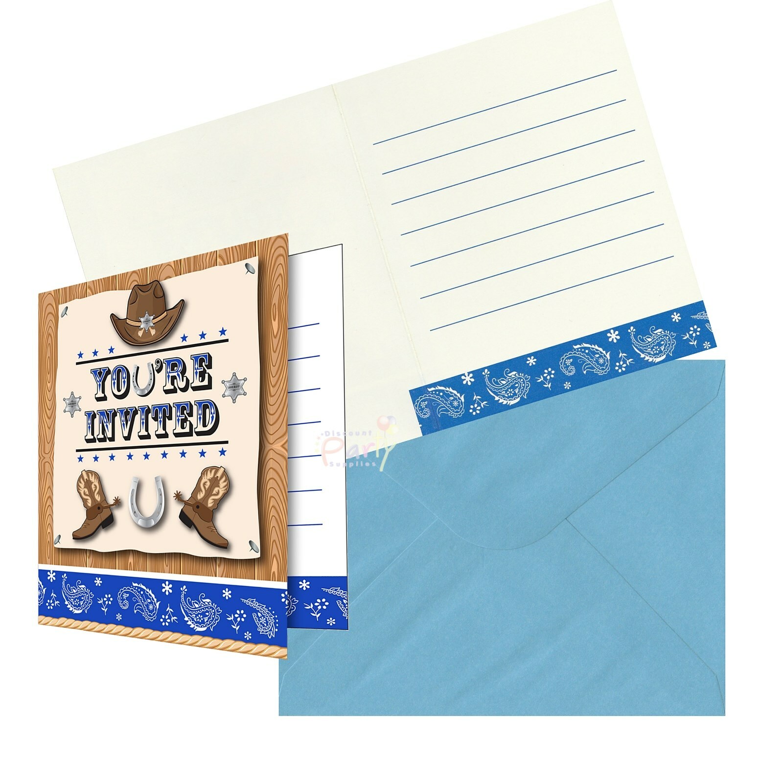 Blue Bandana Cowboy Invitations (Pack of 8)