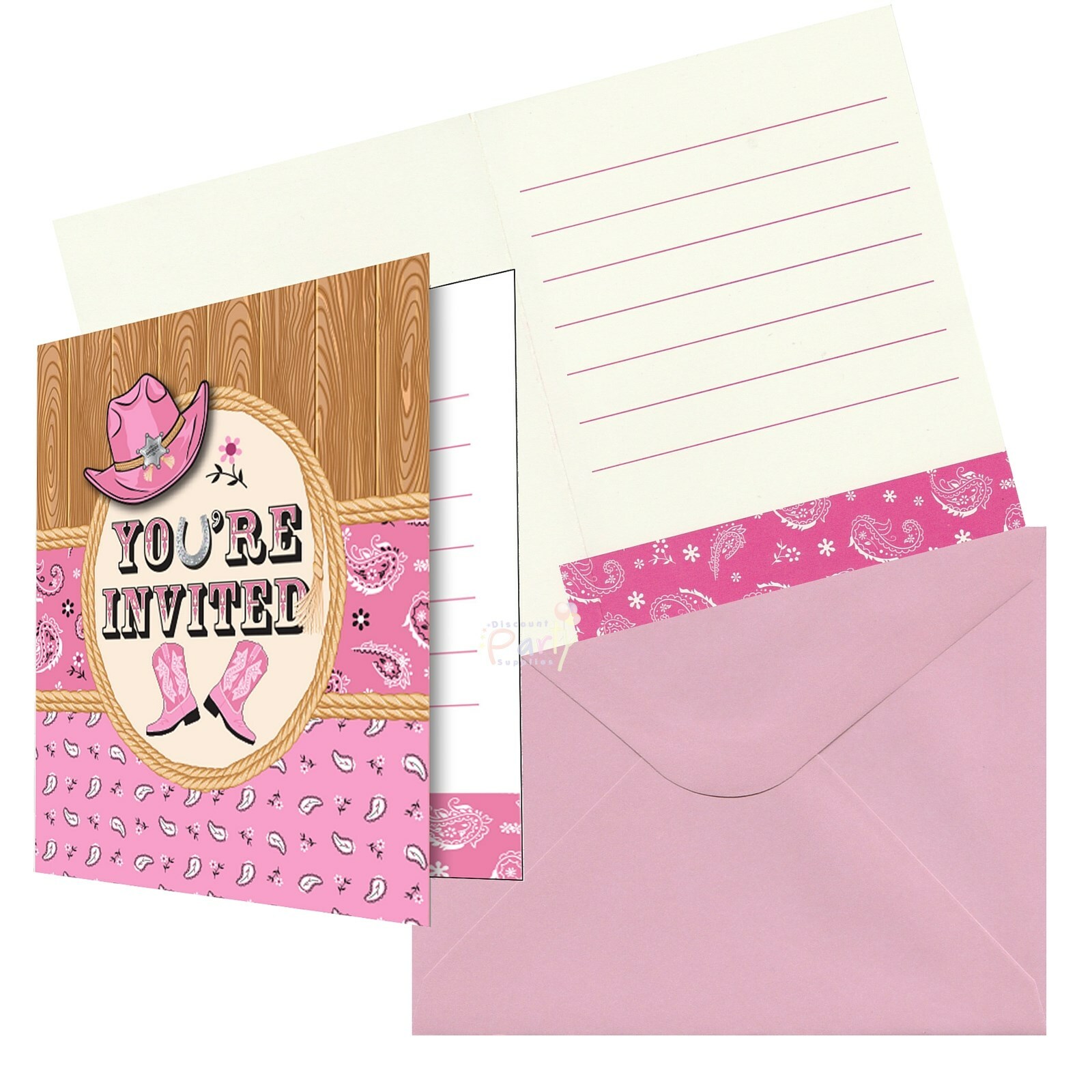 Pink Bandana Cowgirl Invitations (Pack of 8)