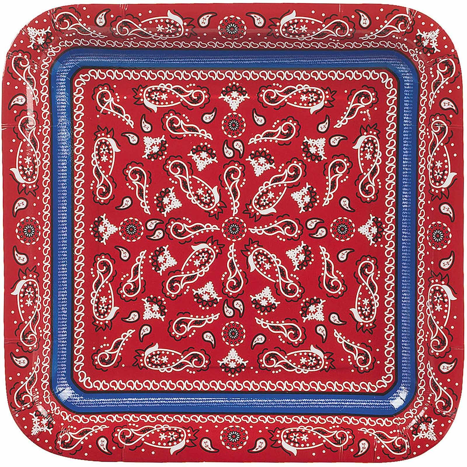 Red Bandana & Denim Large Square Paper Plates (Pack of 8)