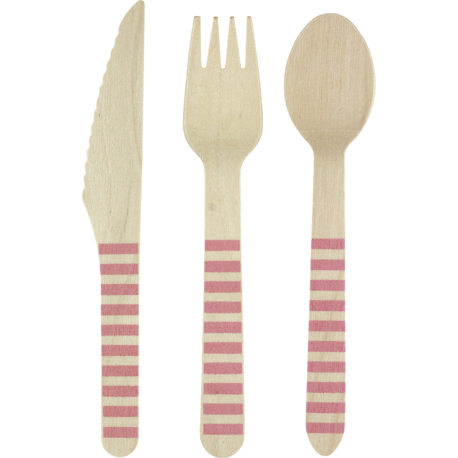 Pink Striped Wooden Cutlery Set (18 Piece)