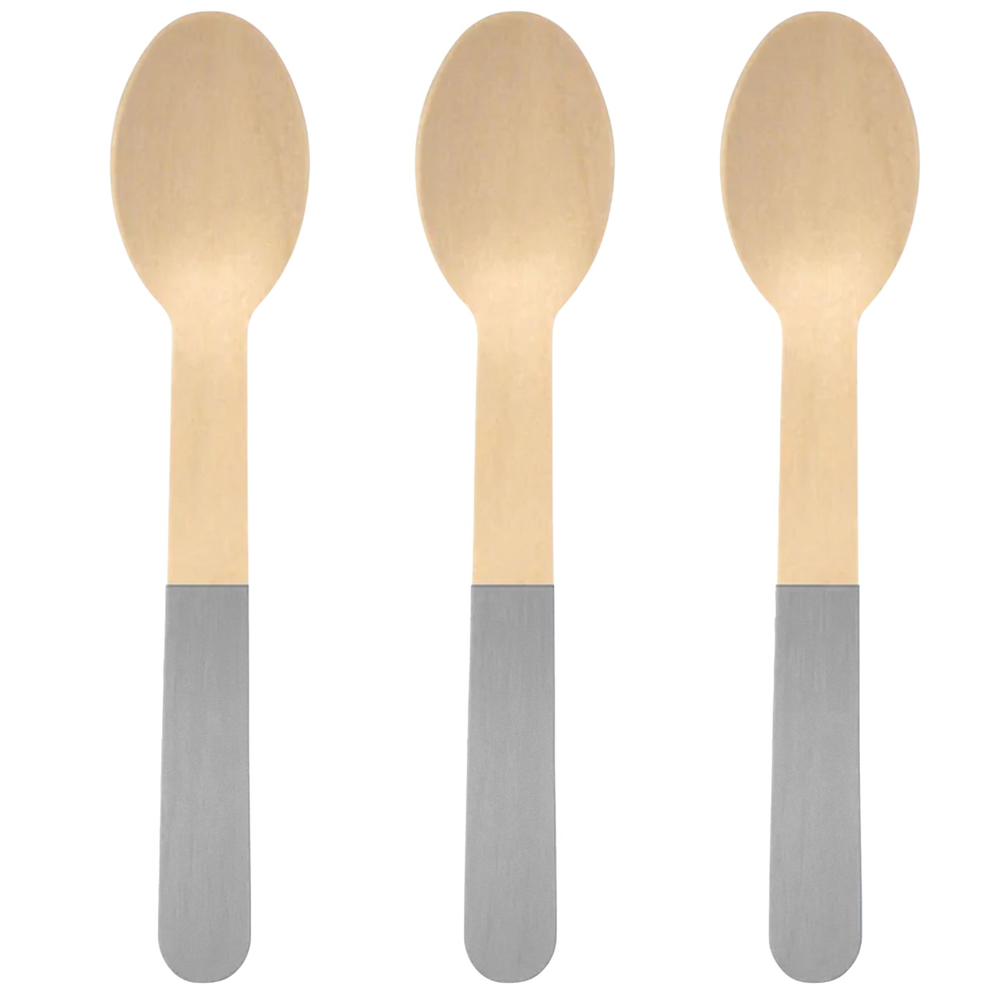 Wooden Dipped Spoons Silver (Pack of 20) 